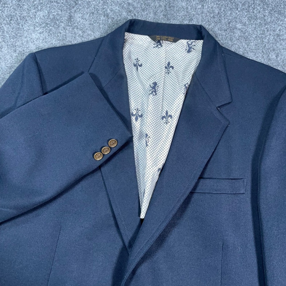 VTG JCPenney Comfort Blazer Sport Coat‎ Mens 44R Two Button Unstructured Navy